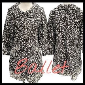 Vintage Ballet Cotton Cheetah Print Balloon Sleeve Swing Coat (6)